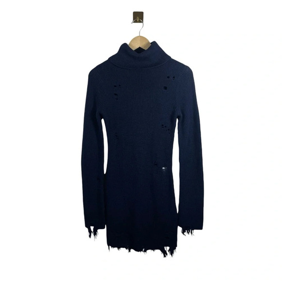 NWOT Lovers + Friends Keeney Distressed Sweater Dress in Navy Blue Size S - Picture 8 of 15